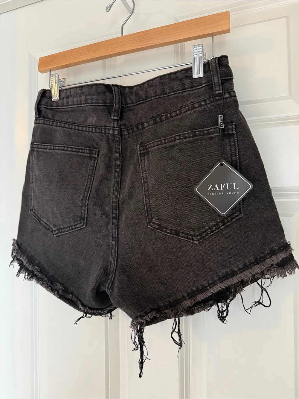 Zaful Washed Black High-Rise Distressed Denim Shorts